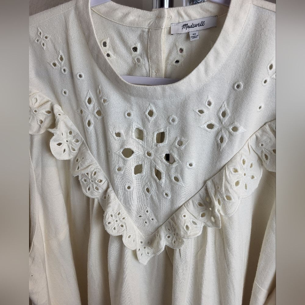 Madewell Plus Embroidered Lazer Cut Flannel Mockneck Top 4X - Picture 2 of 8